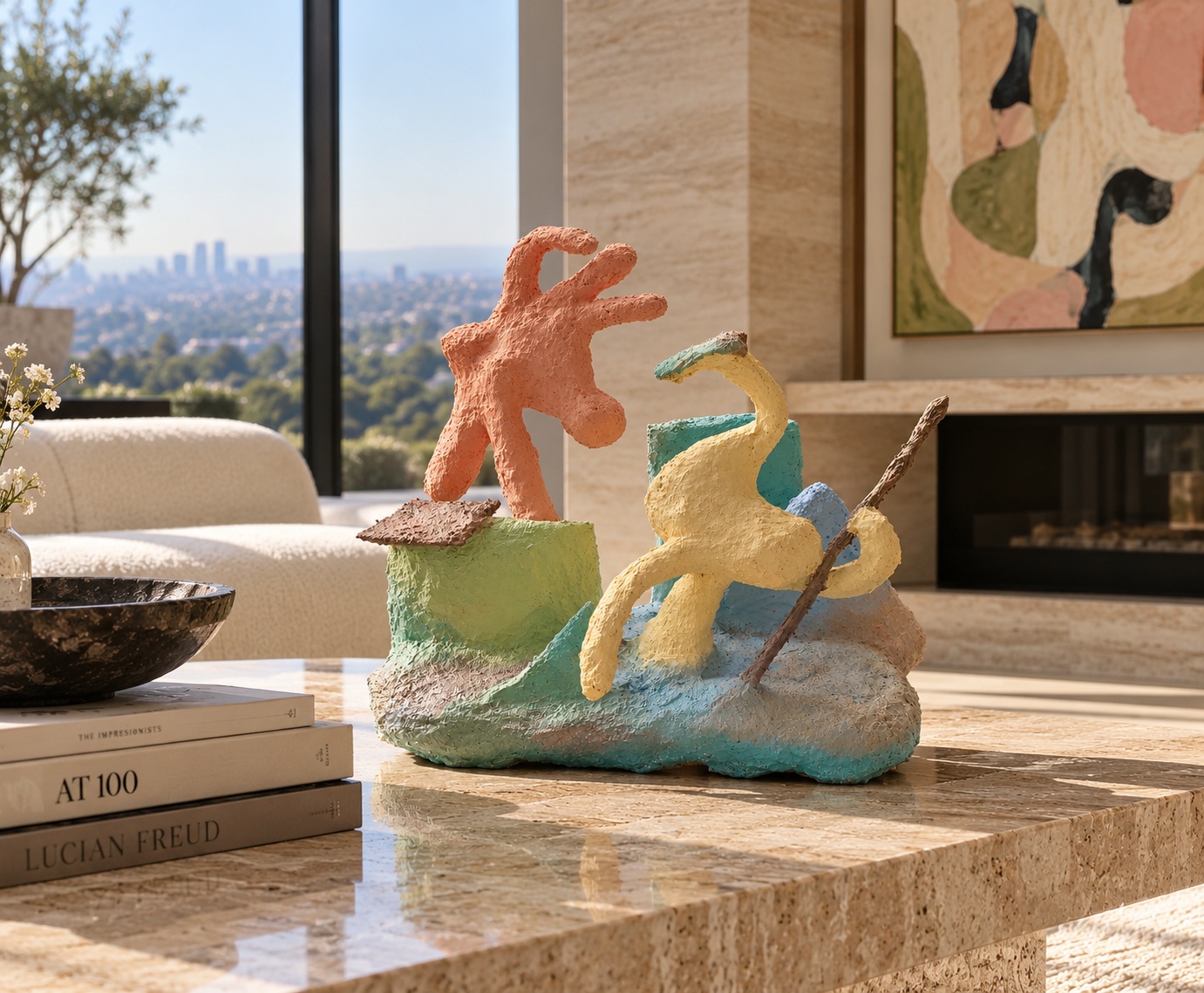 Illustrative luxury living room displaying this sculpture